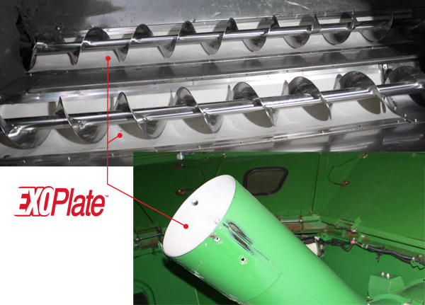 ExoPlate Trough Liners and ExoPlate Fill Tube Liners protect harvest equipment and grain from damage and loss.